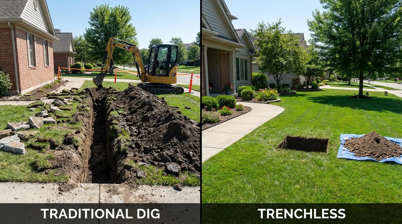 Trenchless sewer repair with minimal yard damage versus traditional excavation in Gregory, SD
